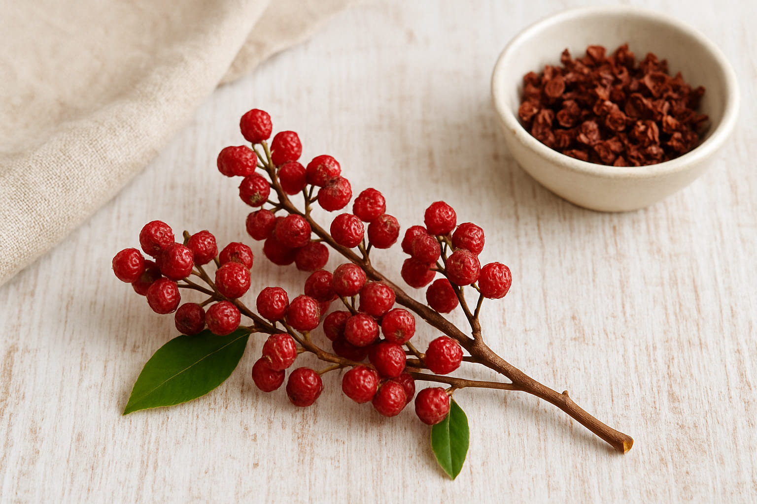 Zweig mit roten Szechuan Pfefferbeeren