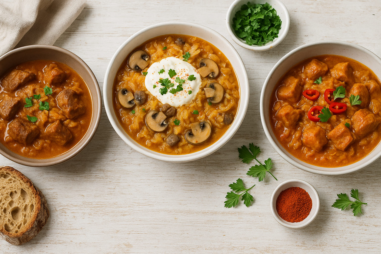 Szegediner Gulasch mit verschiedenen Variationen