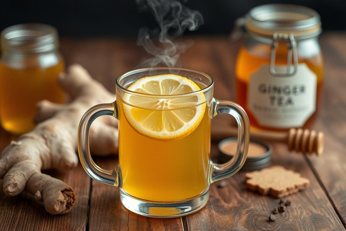 Frisch zubereiteter Ingwer-Tee mit Zitrone als TCM Hausmittel gegen Erkältungen