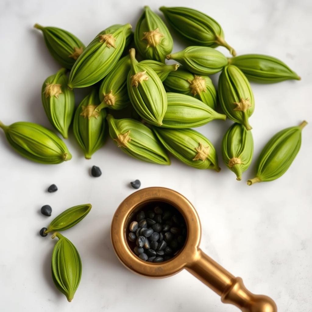 Kardamomkapseln als wichtiges TCM Gewürz in einer Schale