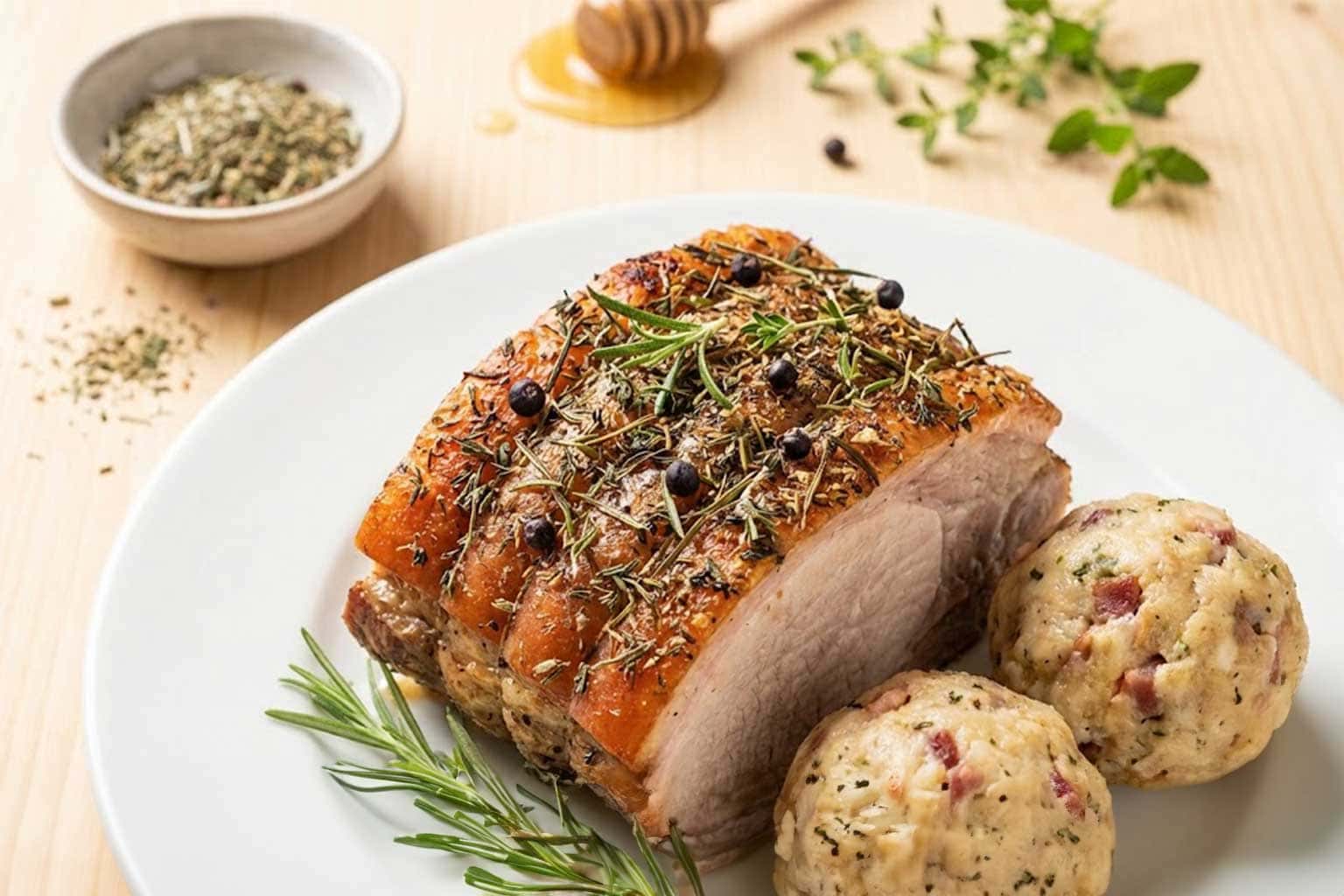 Tiroler Schweinsbraten mit Bergkräutern und typischer Gewürzmischung