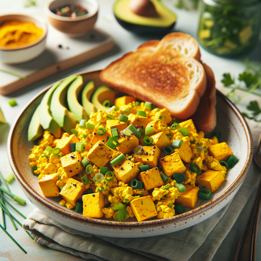  Veganes Rührei mit Kräutern, Zubereitung von vegetarischem Rührei, Zutaten für veganes Rührei