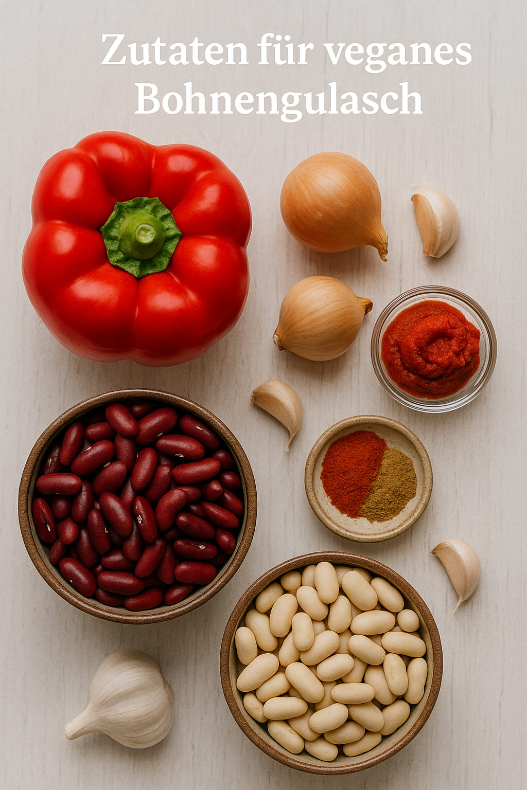 Zutaten für veganes Bohnengulasch
