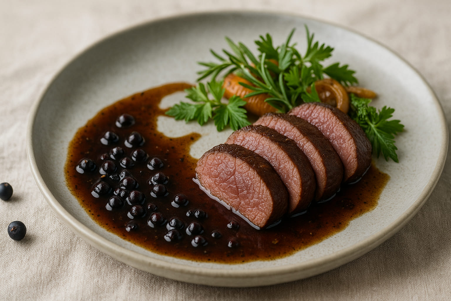 wacholder-wild Wildgericht mit Wacholderbeeren verfeinert