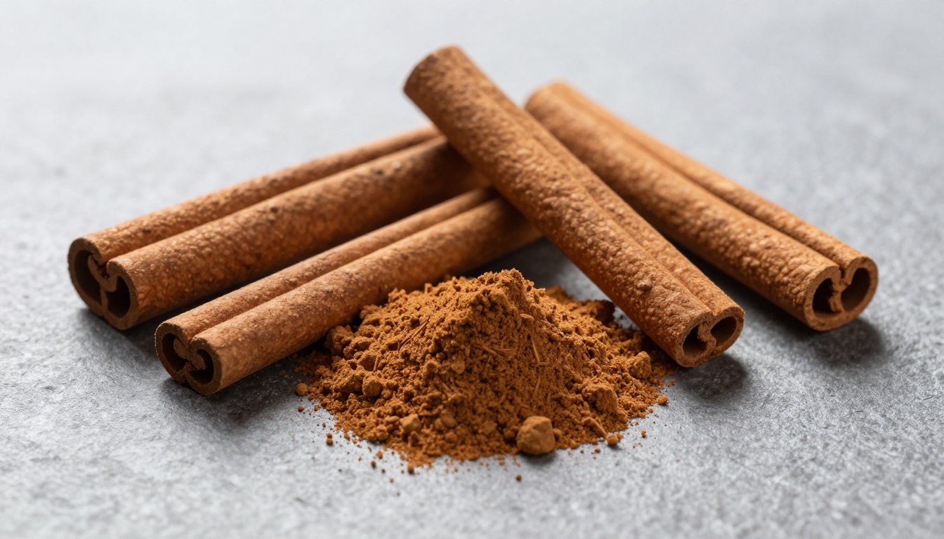 Zimtstangen und gemahlener Zimt als aromatische Zutat für Garam Masala